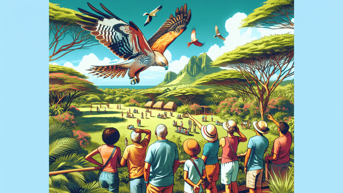 Beobachtung der Flugshows mit Greifvögeln im Casela Nature Park